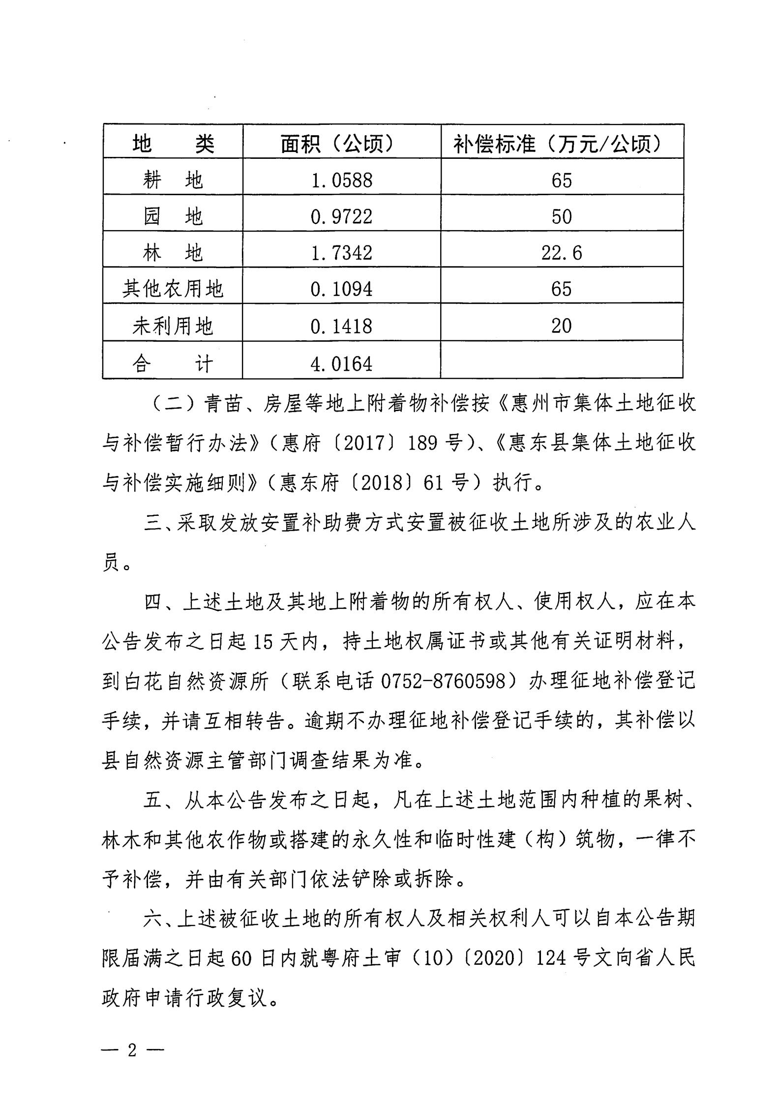 （2020年度第十六批次）惠東縣人民政府關(guān)于征收白花鎮(zhèn)有關(guān)集體土地的公告 告 45_01.jpg